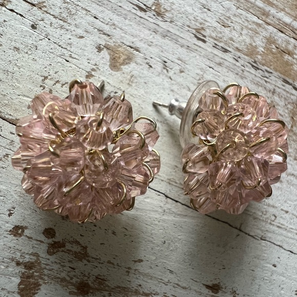 Pink Crystal Flower Cluster Stud Earrings - Picture 3 of 4